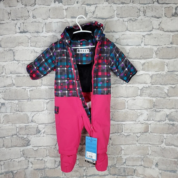 Roxy Sweet Pea One Piece Snowsuit Size  9M NWT Pink Plaid - Picture 13 of 16